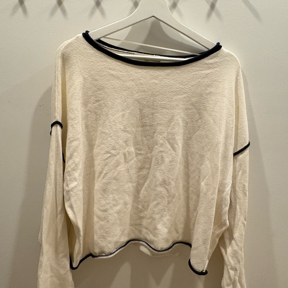 Monk & Lou Cream Long Sleeve Top with Black Trim